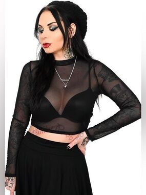 FOXBLOOD Mesh Long Sleeve Crop Top